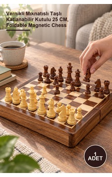1 Adet Ahşap Satranç Takımı Vernikli Mıknatıslı Taşlı Katlanabilir Kutulu 25 Cm, Foldable Magnetic Chess 1 Adet Ahşap Satranç Takımı Vernikli Mıknatıslı Taşlı Katlanabilir Kutulu 25 Cm, Foldable Magnetic Chess
