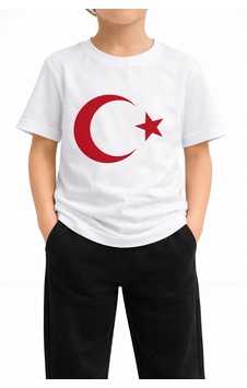 Lollico Türk Bayrağı Baskılı Çocuk Tişörtü %100 Pamuk Beyaz