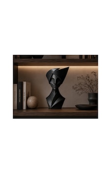 Modern Geometrik Kadın Büstü Şapkalı Soyut Kadın Heykeli Dekoratif 3d Baskı Siyah Biblo Modern Geometrik Kadın Büstü Şapkalı Soyut Kadın Heykeli Dekoratif 3d Baskı Siyah Biblo