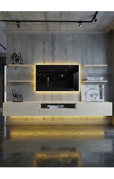 Resital Duvara Monte Ledli 270 Cm Tv Ünitesi Duvar Raflı - Ll6034 Traverten Resital Duvara Monte Ledli 270 Cm Tv Ünitesi Duvar Raflı - Ll6034 Traverten
