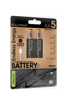 Fulltech 2'li Paket Usb Type-c Şarjlı Kalın Aa Pil 1.5v Yüksek Performanslı Lityum Pil