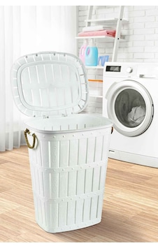 Ahşap Görünümlü Halatlı Kirli Sepeti - Çamaşır Sepeti - Plastik Sepet Beyaz - 45442394 Beyaz