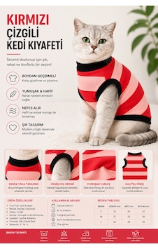 Kırmızı Çizgili Kedi Kıyafeti Boydan Geçirmeli Yumuşak Ve Rahat Kedi Tişörtü Kırmızı Çizgili Kedi Kıyafeti Boydan Geçirmeli Yumuşak Ve Rahat Kedi Tişörtü