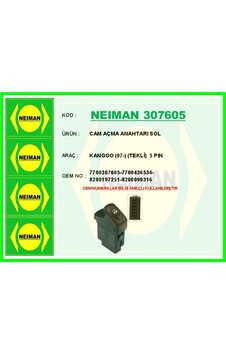 Bescher Cam Açma Anahtarı Sol Kangoo 97 Tekli 5 Pin Neıman 307605 7700307605-8200090316 Bescher Cam Açma Anahtarı Sol Kangoo 97 Tekli 5 Pin Neıman 307605 7700307605-8200090316