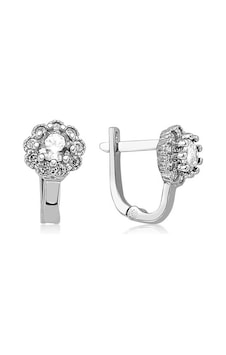 Aya Diamond Gümüş Beyaz Çiçek Desenli Yuvarlak J Kadın Küpe Beyaz Aya Diamond Gümüş Beyaz Çiçek Desenli Yuvarlak J Kadın Küpe Beyaz