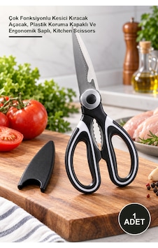 1 Adet Mutfak Makası Çok Fonksiyonlu Kesici Kıracak Açacak, Plastik Koruma Kapaklı Ve Ergonomik Saplı, Kitchen Scissors Bal 1 Adet Mutfak Makası Çok Fonksiyonlu Kesici Kıracak Açacak, Plastik Koruma Kapaklı Ve Ergonomik Saplı, Kitchen Scissors Bal