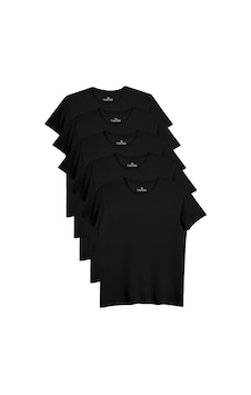 Tudors Unisex 5'li Paket Siyah Slim Fit Dar Kesim %100 Pamuk Bisiklet Yaka Tişört-32693 Siyah Tudors Unisex 5'li Paket Siyah Slim Fit Dar Kesim %100 Pamuk Bisiklet Yaka Tişört-32693 Siyah