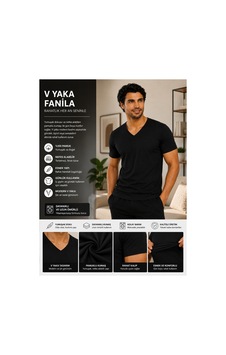 No Brand Kaliteli V Yaka Pamuklu Fanilya Siyah Siyah