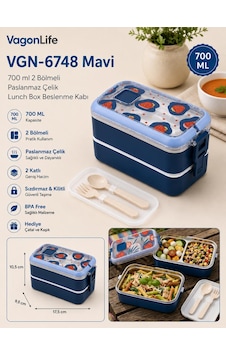 Vagonlife Vgn-6748 Mavi 700 Ml 2 Katlı Paslanmaz Çelik Lunch Box Beslenme Kabı Çok Renkli Vagonlife Vgn-6748 Mavi 700 Ml 2 Katlı Paslanmaz Çelik Lunch Box Beslenme Kabı Çok Renkli