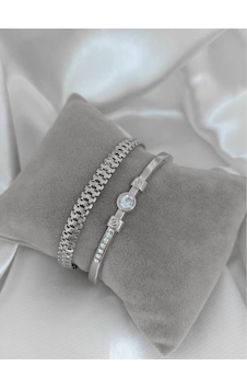X-lady Accessories Gümüş Renk Kadın Altın Kaplama Zirkon Taşlı Kararmaz Kombin Bileklik Çok Renkli