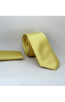 Gaffy Açık Gold Slim Fit İnce Düz Renk Mendilli Saten Kravat - SS-36 Açık Altın Gaffy Açık Gold Slim Fit İnce Düz Renk Mendilli Saten Kravat - SS-36 Açık Altın