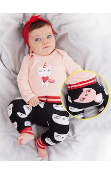 Denokids Kedi Kız Bebek Body Tayt-Pantolon Takım Çok Renkli Denokids Kedi Kız Bebek Body Tayt-Pantolon Takım Çok Renkli