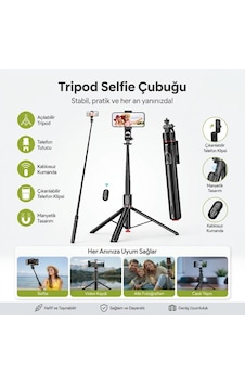 Lunaev 130 Cm Teleskopik Selfie Çubuğu Tripod Ve Kumanda Lunaev 130 Cm Teleskopik Selfie Çubuğu Tripod Ve Kumanda
