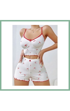 Bşkvirgo Kadın Vişne Desenli Dantel Askılı Şortlu Pijama Takımı 5193 Beden: S/m Renk: Beyaz Bsk2026 Bşkvirgo Kadın Vişne Desenli Dantel Askılı Şortlu Pijama Takımı 5193 Beden: S/m Renk: Beyaz Bsk2026