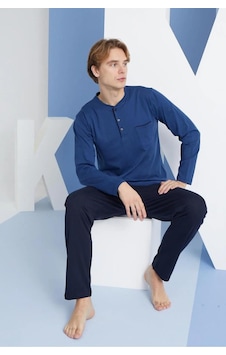 Kly Dört Mevsim Uzun Kol Pamuklu Erkek Pijama Takım 9250 İndigo Kly Dört Mevsim Uzun Kol Pamuklu Erkek Pijama Takım 9250 İndigo