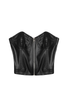 Ollacollection Fermuar Detaylı Deri Bluz Siyah Ollacollection Fermuar Detaylı Deri Bluz Siyah