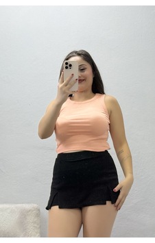 Belendir Kadın Fitilli Likralı Esnek Atlet Yavruağzı Açık Yavruağzı