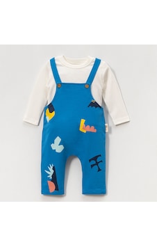 Bellamio Kids Geometrik Saks Mavi Erkek Bebek Salopet Takımı Bellamio Kids Geometrik Saks Mavi Erkek Bebek Salopet Takımı