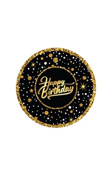 2 Paket 8'li Karton Tabak Gold Happy Birthday - Parti Tabağı 2 Paket 8'li Karton Tabak Gold Happy Birthday - Parti Tabağı