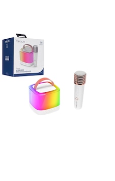 Beyaz Karaoke Mikrofonlu Wireless Hoparlör - Speaker Işıklı Usb Şarjlı Bt - Tf Card - Aux 5w