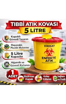 Tıbbi Atık Kovası 5 Litre 1 Adet Kapaklı Tıbbi Atık Kutusu Enfekte Atık Kovası