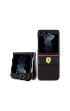 Galaxy Uyumlu Z Flip 5 Kılıf Ferrari  Lisanslı Pu Deri Metal Logolu Multi Çizgili Kapak