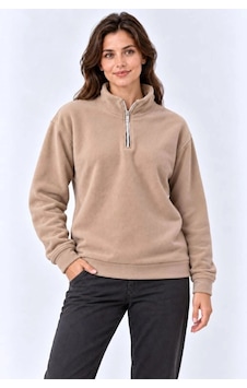 Freedom Storee Kadın Polar Dik Yaka Yarım Fermuarlı Uzun Kollu Regular Fit Kışlık Sweatshirt - Bej Çok Renkli Freedom Storee Kadın Polar Dik Yaka Yarım Fermuarlı Uzun Kollu Regular Fit Kışlık Sweatshirt - Bej Çok Renkli