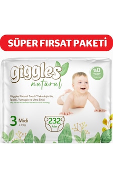 Giggles Natural 3 Numara Midi Pamuklu Bebek Bezi 232 Adet Giggles Natural 3 Numara Midi Pamuklu Bebek Bezi 232 Adet