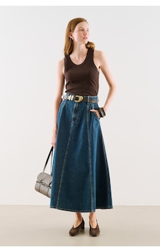 Manuka Uzun Dikişli Denim Etek Mavi Aw26etk00005-03027 Manuka Uzun Dikişli Denim Etek Mavi Aw26etk00005-03027