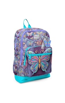 Coral High Kız Çocuk Pastel Renkli Kelebek Desenli İlkokul Sırt Çantası Dört Bölme 33206 Lila