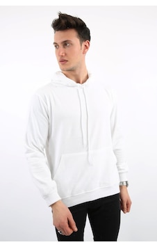 Modish İki İplik Kapşonlu Kanguru Cepli Erkek Günlük Sweatshirt Beyaz Modish İki İplik Kapşonlu Kanguru Cepli Erkek Günlük Sweatshirt Beyaz