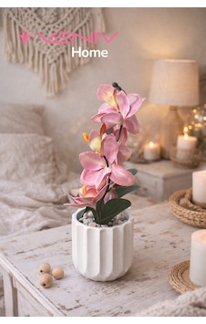Dekoratif Yapay Pembe Orkide + Saksı - 40 Cm Pembe