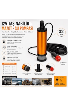 12 V Çakmaklık Girişli 32 Mm Mazot Ve Sıvı Transfer Pompası 12 V Çakmaklık Girişli 32 Mm Mazot Ve Sıvı Transfer Pompası