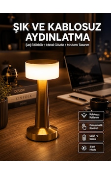 Altın Rengi Masa Ve Gece Lambası Dokunmatik Şarjlı Masa Lambası Siyah Altın Rengi Masa Ve Gece Lambası Dokunmatik Şarjlı Masa Lambası Siyah
