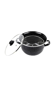 Emaye Kızartma Tenceresi Siyah Kırçıllı 24 Cm Royaleks-69115 Renkli