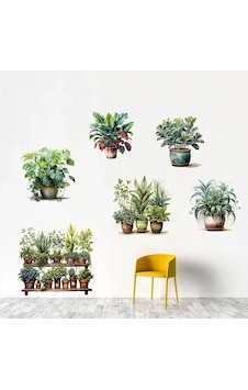 Renkli Sticker Saksılı Çiçek 6'lı Set Renkli Sticker Saksılı Çiçek 6'lı Set