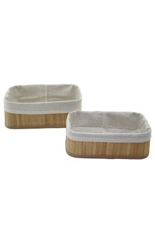 Lunaev 2li Dikdörtgen Bambu Kenar Organizer Sepet Ahşap Altlık - Bezli 19x27x10cm - 15x24x8cm 1