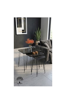 Metal Ayaklı Zigon Sehpa 3'lü Set Siyah Metal Ayaklı Zigon Sehpa 3'lü Set Siyah