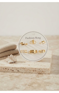 Gold Renk Pirinç Bohem Detaylı 6'lı Yüzük Seti Byk4309 Çok Renkli Gold Renk Pirinç Bohem Detaylı 6'lı Yüzük Seti Byk4309 Çok Renkli
