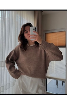 Kozia Outdoors Bisiklet Yaka Salas Oversize Triko Kazak Kahverengi Kozia Outdoors Bisiklet Yaka Salas Oversize Triko Kazak Kahverengi