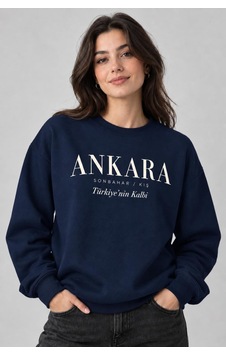 Gıovera Ankara Şehir Yazılı Bisiklet Yaka Kadın Sweatshirt Lacivert Gıovera Ankara Şehir Yazılı Bisiklet Yaka Kadın Sweatshirt Lacivert