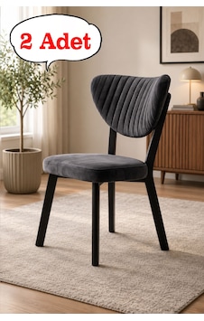 Teknor 2 Adet Elma Sandalye Modern Kadife Kapitone Sırtlı Mutfak Yemek Odası Balkon Kafe Sandalyesi 85 Cm Gri