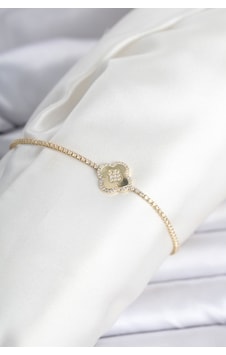 Pirinç Zirkon Taşlı Yonca Model Su Yolu Kadın Bileklik Gold Ren Çok Renkli Pirinç Zirkon Taşlı Yonca Model Su Yolu Kadın Bileklik Gold Ren Çok Renkli