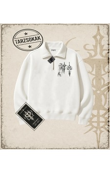 Tarzsokak Gotik & Grunge Streetwear Anime Sword Gotik Y2k Yarım Fermuarlı Sweatshirt Beyaz Tarzsokak Gotik & Grunge Streetwear Anime Sword Gotik Y2k Yarım Fermuarlı Sweatshirt Beyaz