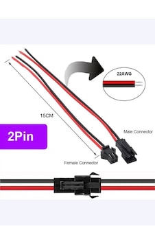 Tek Renk Şerit Led Bağlantı Soketli Kablo Takım 2 Pin 0.33 Mm 10 Adet