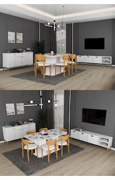 Lüks Yemek Odası Takımı 3 Parça %100 Mdf Konsol Yemek Masası Tv Ünitesi Yt01 Beyaz