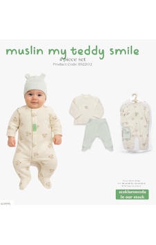 Bistyle 4lü Tüllü Set Müslin Teddy Smile Ekru-Mint Bistyle 4lü Tüllü Set Müslin Teddy Smile Ekru-Mint