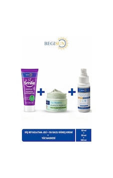 Begısun 3'lü Kişisel Bakım Seti - Diş Beyazlatma Jeli 50 Ml + Yüz Maskesi 100 Ml + Spf 50+ Güneş Kremi 50 Ml Begısun 3'lü Kişisel Bakım Seti - Diş Beyazlatma Jeli 50 Ml + Yüz Maskesi 100 Ml + Spf 50+ Güneş Kremi 50 Ml