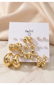 Mey İthalat Gold Renk Metalik Kaplamalı Fiyonk Detaylı Ccb 9 Çift Küpe Seti Altın Mey İthalat Gold Renk Metalik Kaplamalı Fiyonk Detaylı Ccb 9 Çift Küpe Seti Altın