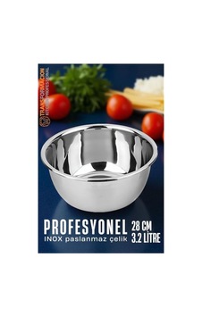 Inox Kase - 28 Cm 3.2 Litre Karıştırma Kabı Profesyonel 304 Paslanmaz Çelik